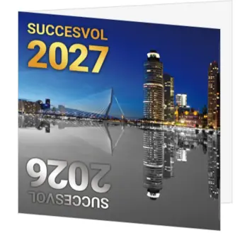 kerstkaart met skyline van Rotterdam en 2027