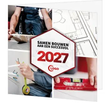kerstkaart bouwen 2027 met rood logo