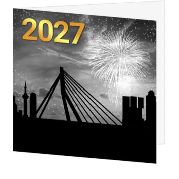 kerstkaart met skyline van Rotterdam en 2027