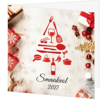 kerstkaart met kerstboom van kookbenodigdheden