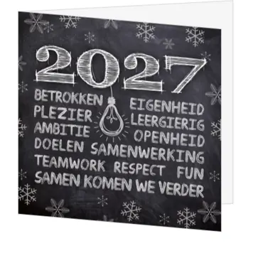 kerstkaart met schoolbord en 2027