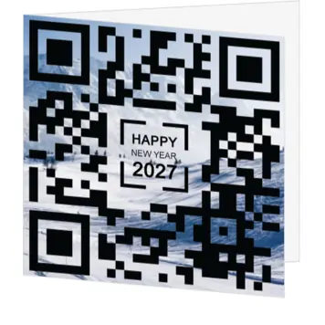 Kerstkaart met QR-code en winterlandschap 2027