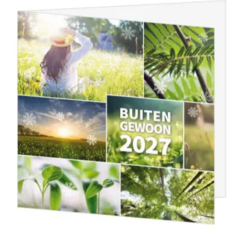 kerstkaart met groene natuur en jaartal 2027