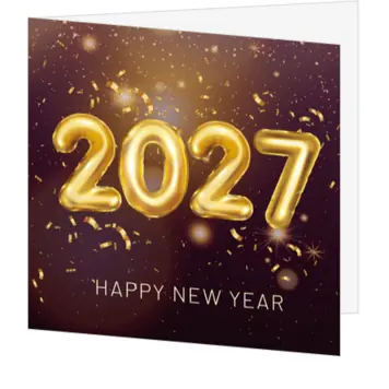 kerstkaart met gouden ballonnen 2027