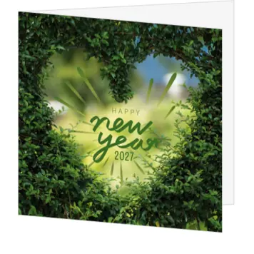 kerstkaart met groen hart en jaartal 2027