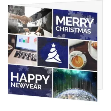 Zakelijke kerstkaart met foto's in blauwe collage