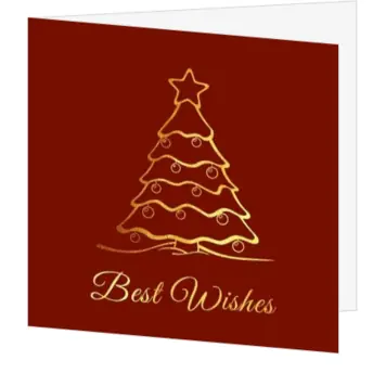 Kerstkaart met gouden kerstboom en Best Wishes
