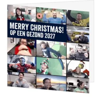 Kerstkaart met Zoom-screenshot en foto