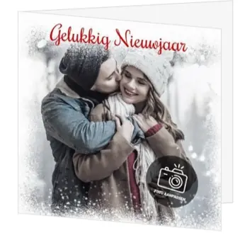 Kerstkaart met foto en transparante sneeuwlaag