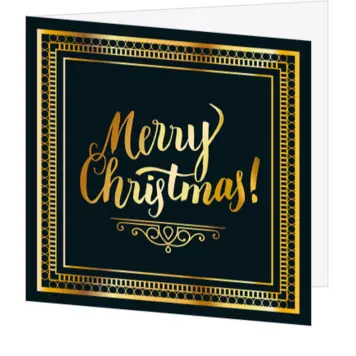 Kerstkaart met goudkleurig kader en Merry Christmas