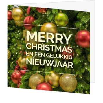 kerstkaart met kerstboom en kerstballen