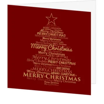 kerstkaart met typografische kerstboom in rood