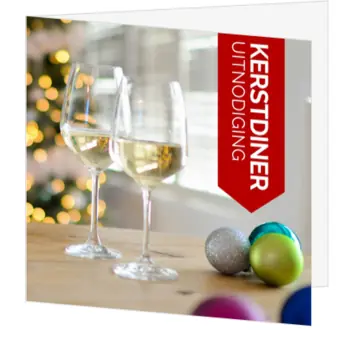 kerstkaart kerstdiner uitnodiging met wijnglazen