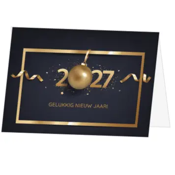 kerstkaart met gouden 2027 en kerstbal