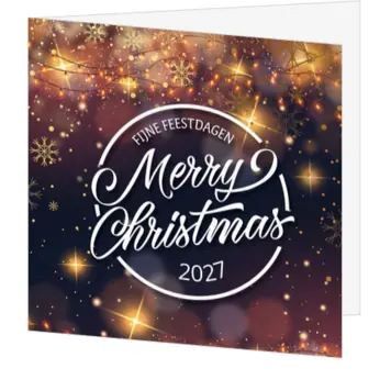 Kerstkaart met twinkelende lampjes en jaartal 2027