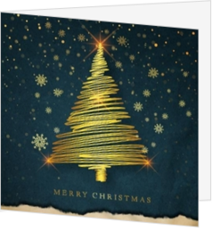 Gouden kerstboom op luxe donker blauwe achtergrond