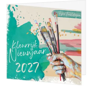 kerstkaart kleurrijk nieuwjaar 2027 met verf en kwasten
