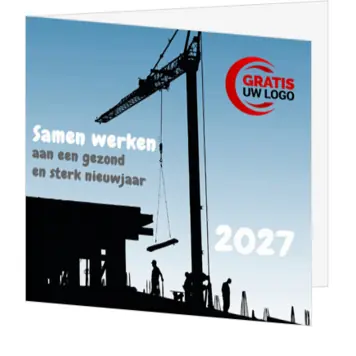 Kerstkaart bouw met kraan en jaartal 2027