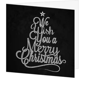 Typografische kerstkaart met kerstboom op zwarte achtergrond