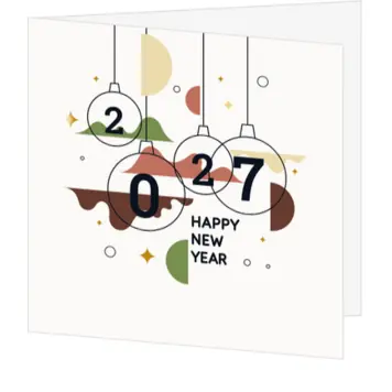 kerstkaart met 2027 in kerstballen