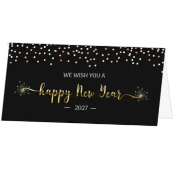 kerstkaart happy new year 2027 met goud op zwart