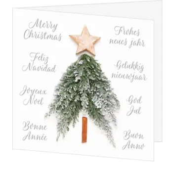 kerstkaart met kerstboom van winterse takken