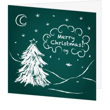 kerstkaart met krijttekening van kerstboom