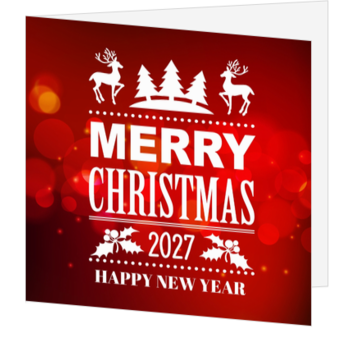 Kerstkaart met rode achtergrond en 2027