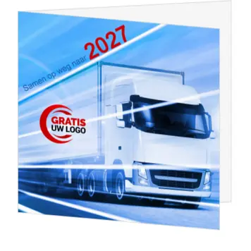 kerstkaart met truck en logo op de voorzijde