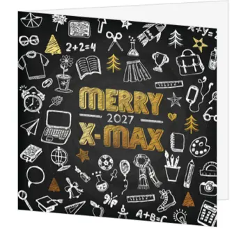 kerstkaart schoolbord met goud en 2027