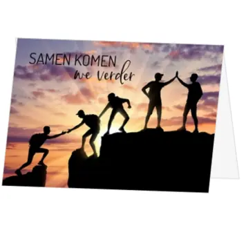 kerstkaart met teamwork en bergbeklimmers