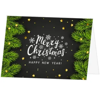 kerstkaart met kersttakken op zwarte achtergrond