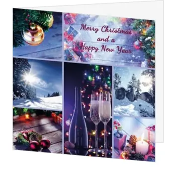 Kerstkaart met sfeervolle kerstbeelden in collage