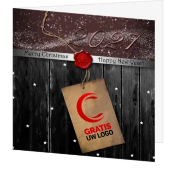 Kerstkaart met logo op label en stijlvol 2027 design
