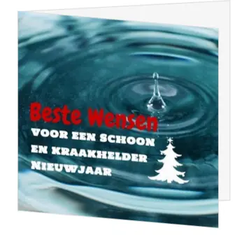 Kerstkaart met waterdruppel en schoon nieuwjaar wens