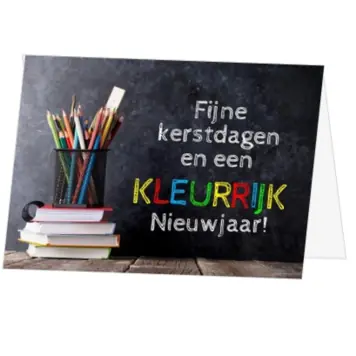 kerstkaart met kleurpotloden en boeken