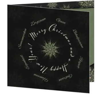 kerstkaart met groene kerstkristallen op zwart