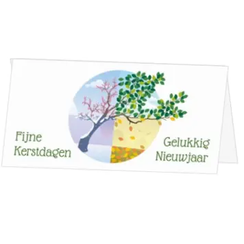 kerstkaart met boom in vier seizoenen