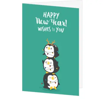 kerstkaart met pinguïns en nieuwjaarswens