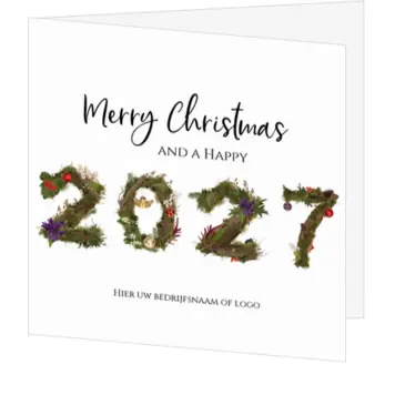 kerstkaart met natuurlijk gevormd jaartal 2027