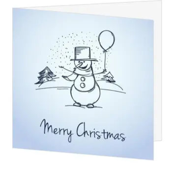Lichtblauwe kerstkaart met cartoon sneeuwpop