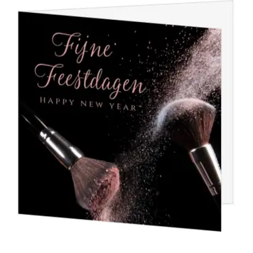 kerstkaart met make-up kwasten en poedereffect