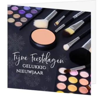 kerstkaart met make-up en sneeuwkristallen