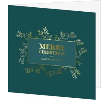 kerstkaart met goudfolie takjes en Merry Christmas