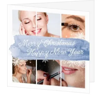Blauwe kerstkaart voor visagisten met fotocollage
