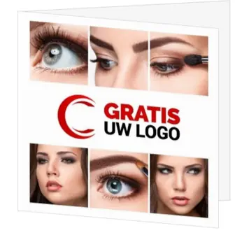 kerstkaart met make-upfoto’s en logo