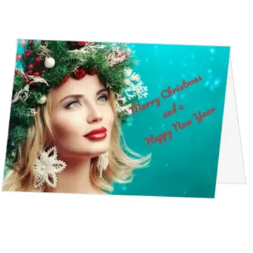 kerstkaart met beauty-uitstraling en winterse glamour