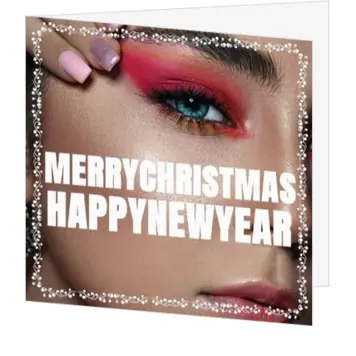 kerstkaart met beauty look en witte kerstgroet