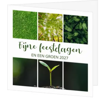 kerstkaart met groene fotocollage en 2027