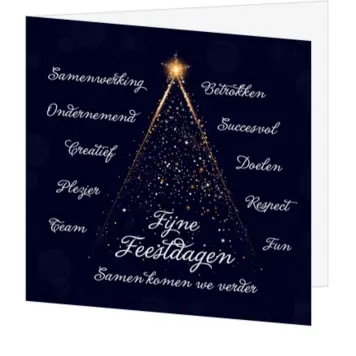 kerstkaart met typografische kerstboom en gouden sterren